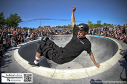 Tony hawk, Andy Macdonald, and other professional skateboarders at the ann arbor skatepark grand opening in ann arbor, michigan